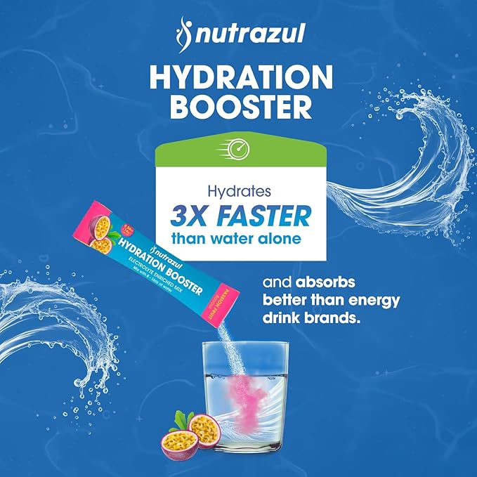 Nutrazul Hydration Booster 90 Sticks | Supports Rapid Hydration | Electrolyte Enriched Mix | No Artificial Sweeteners | Passion Fruit Flavour| Vegan, Gluten-Free, Non-GMO