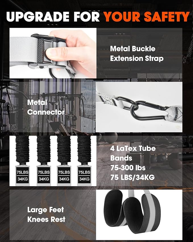 Pull Up Assistance Bands Set with Adjustable Resistance Band Bar, Heavy Duty Pull-Up Assist Band System for Chin Up, Strength Training, Home Gym Workout, Fabric Foot/Knee Rest Included