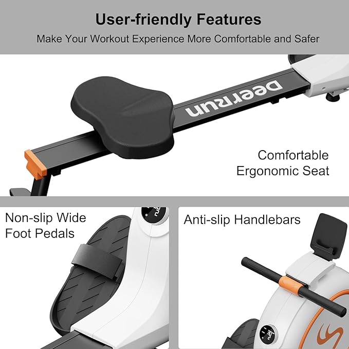 DeerRun Rowing Machines for Home, 32 Levels of Quiet Resistance Magnetic Rowing Machine, 300LBS Capacity, Row Machine with LED Monitor & Comfortable Seat, Bluetooth, App Supported and Tablet Holder