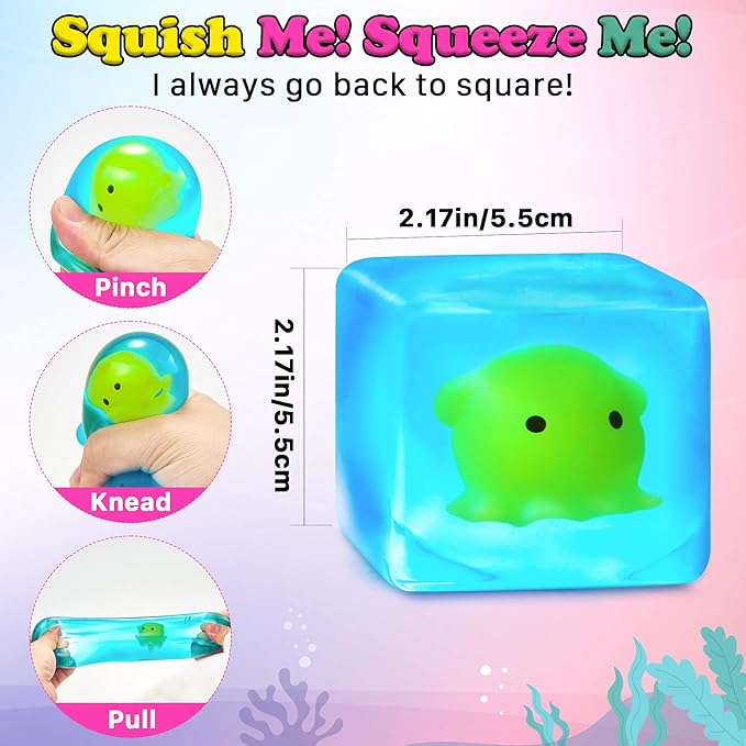Squishy Stress Cube Fidget Toys Adults - Glow in The Dark Octopus Sensory Toys for Kids with Autism Stress Balls for Kids Squeeze Toys for Anxiety Stress Relief Gifts