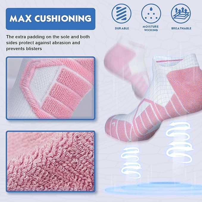 Hylaea Athletic Running Socks Cushion Padded Moisture Wicking Low Cut