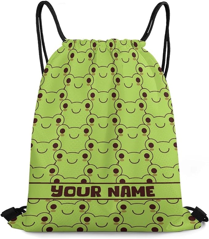 Custom Frog Drawstring Backpack - Cute Cinch Sack, String Backpacks for Kids Women Men Boys Girls for Gym Outdoor Sports Travel Athletic Drawstring Bag - Lightweight/Foldable