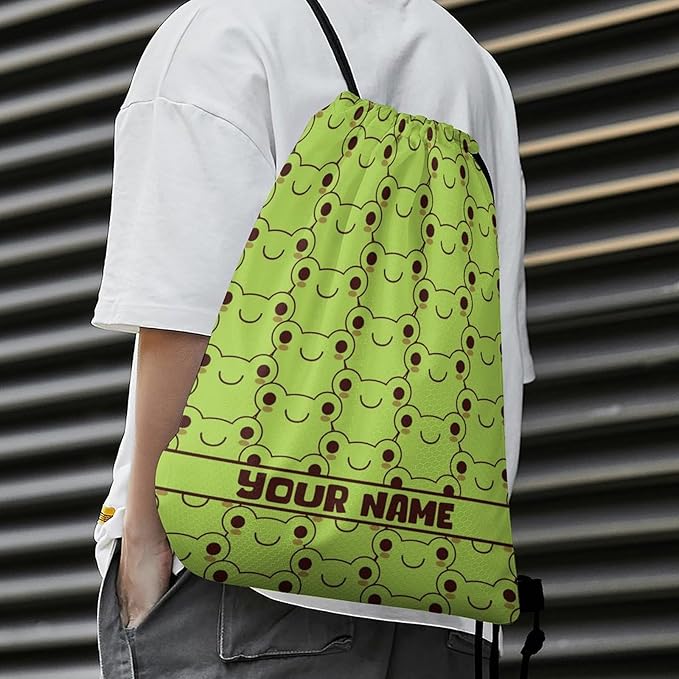 Custom Frog Drawstring Backpack - Cute Cinch Sack, String Backpacks for Kids Women Men Boys Girls for Gym Outdoor Sports Travel Athletic Drawstring Bag - Lightweight/Foldable