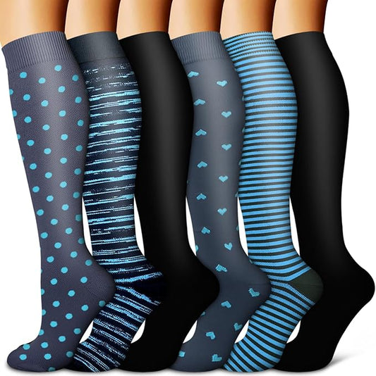 BLUEENJOY Copper Compression Socks for Women & Men (6 pairs) - Best Support for Nurses, Running, Hiking, Recovery
