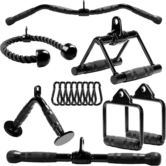Yes4All Cable Machine Attachment, Row Handles, Tricep Rope, Straight Bar, V Bar, LAT Pulldown Accessories Load 880 LB for Home Gym