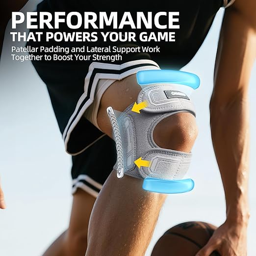 CAMBIVO Knee Brace for Men and Women, Patella Tendon Knee Strap with Gel Pad and Side Stabilizers, Adjustable Knee Band for Knee Pain Relief, Lightweight Knee Support for Workouts, Running, Training (Gray, L/XL)