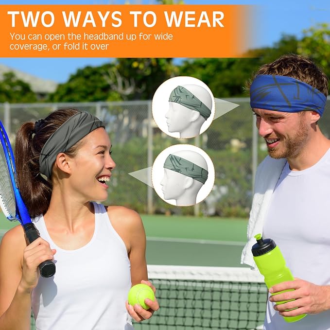 18 Pcs Sports Sweatbands for Men Women Camo Headbands Workout Non Slip Headbands Breathable Head Band Fitness Stretchy Unisex Hairband for Yoga Running Cycling Ball