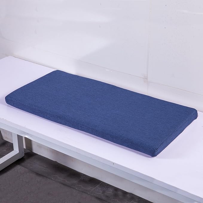 Custom Long Dining Bench Cushion with Ties for Indoor Furniture Non-Slip Rectangle Window Seat Cushions 60 x12 Inch, Navy Blue