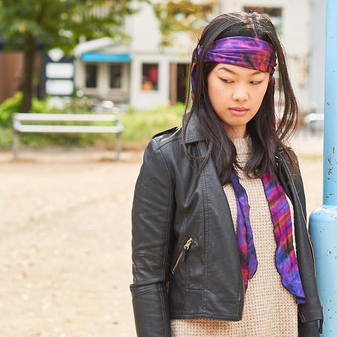 CHARM Tie-Dye Womens & Mens Workout Headband, Hand-dyed Elastic Hippie Tie Sweatband for Sports & Fashion