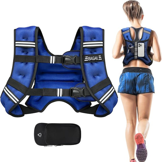 BAGAIL Weighted Vest, 5lbs/8lbs/10lbs/12lbs/15lbs/20lbs/25lbs/30lbs Weight Vest with Detachable Phone Pouch, Rucking Vest for Women, Men, Walking, Weight Loss, Training, Running