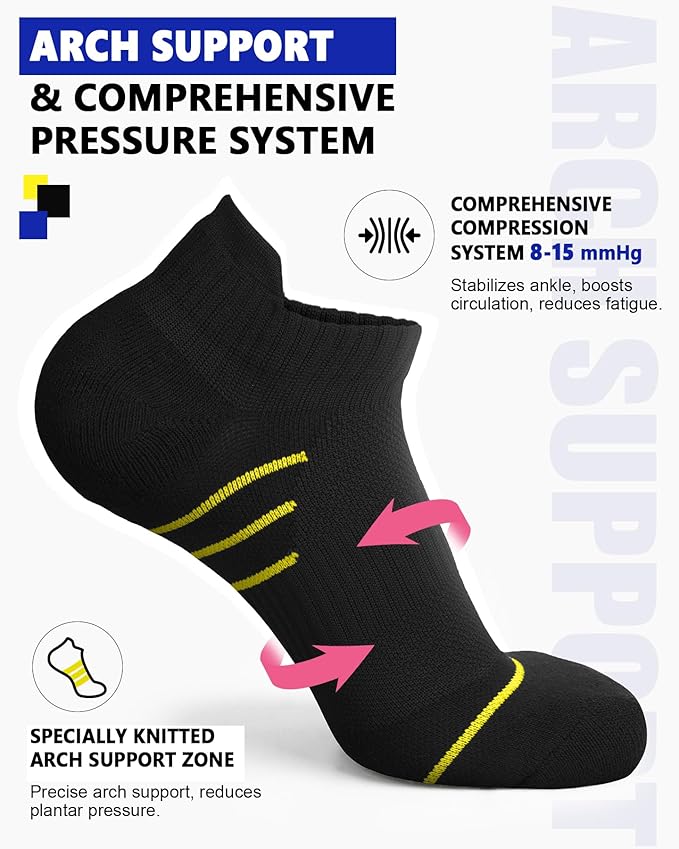 Cotton Ankle Compression Socks for Women 6 Pairs, Running Socks with Arch Support Plantar Fasciitis Athletic Sock