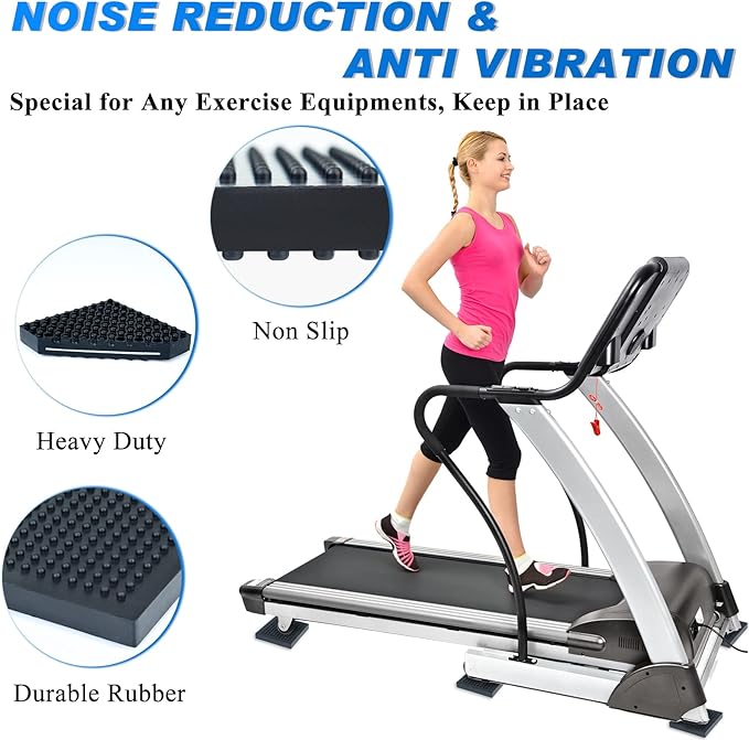 BXI Exercise Equipment Mat Heavy Duty - 4 x 4 x 0.8 Inches 4 Pcs Non Slip Noise Reduction Anti Vibration Treadmill Stationary Bike Mats, Thick Steel Embedded Rubber Pad for Hardwood Floors & Carpet