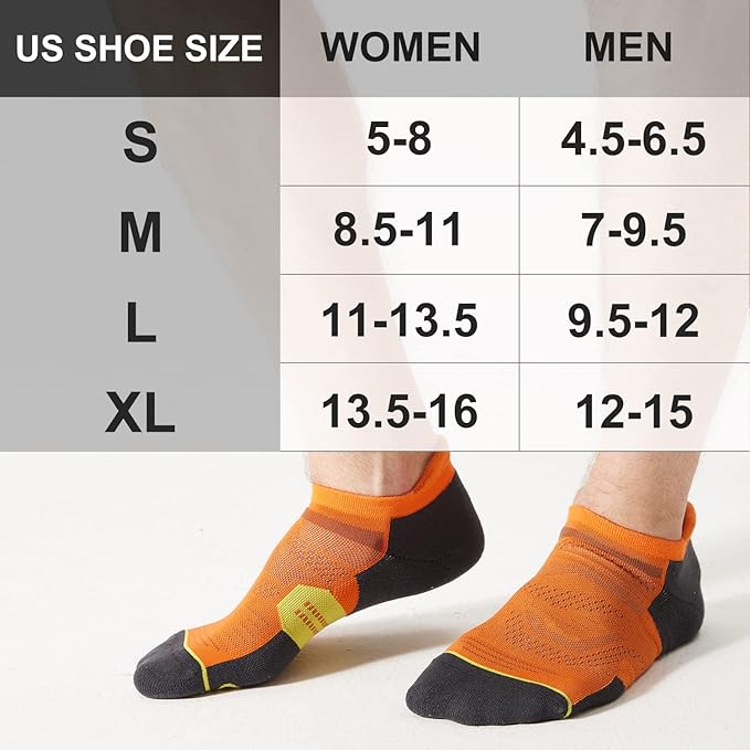 CS CELERSPORT 6 Pack Men's Running Ankle Socks with Cushion, Low Cut Athletic Tab Socks