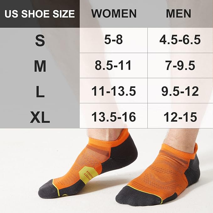 CS CELERSPORT 6 Pack Men's Running Ankle Socks with Cushion, Low Cut Athletic Tab Socks