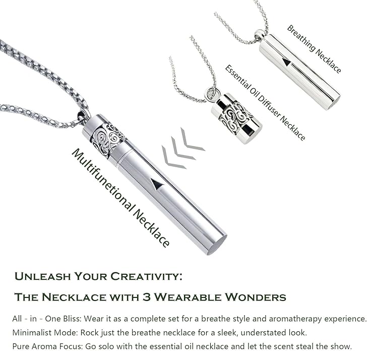 Mindfulness Breathing Necklace & Essential Oil Diffuser for Women Men Gift 2-in-1 Stainless Steel Breathlink Jewelry for Inner Balance, Daily Focus, Yoga, and Meditation