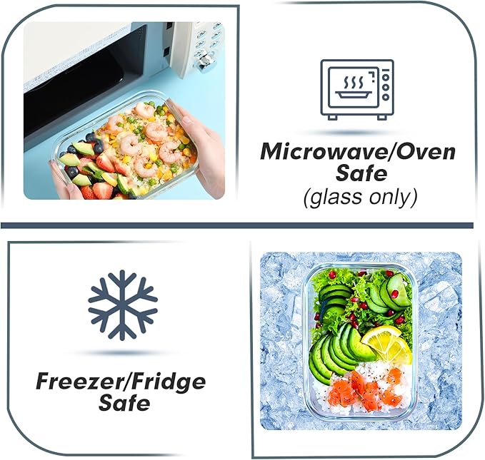 BAYZZ Glass Meal Prep Containers, 10 Packs 22 oz Airtight Glass Food Storage Containers with lids, Microwave, Oven, Freezer & Dishwasher Safe, Green