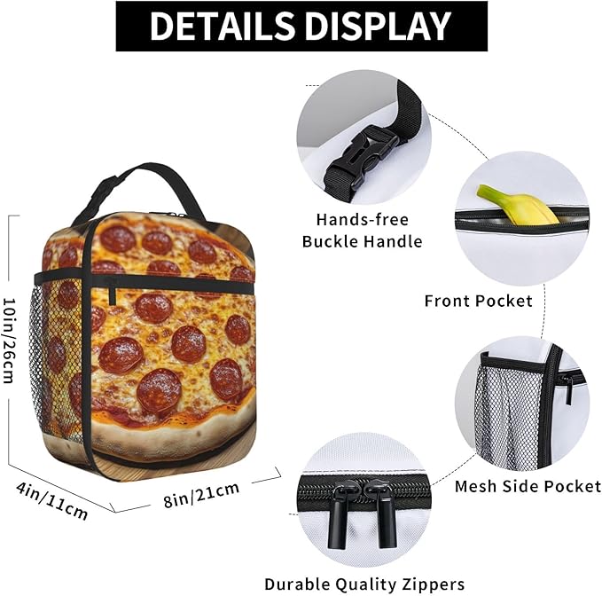 Food Pizza Lunch Box for Women Men, Insulated Lunch Box Reusable Portable Lunch Bag Cooler Tote Waterproof Lunch Container for Office Picnic Work Travel