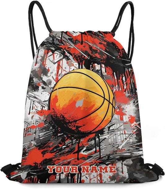 Custom Basketball Drawstring Backpack - Cool Cinch Sack, String Backpacks for Kids Women Men Boys Girls for Gym Outdoor Sports Travel Athletic Drawstring Bag - Lightweight/Foldable