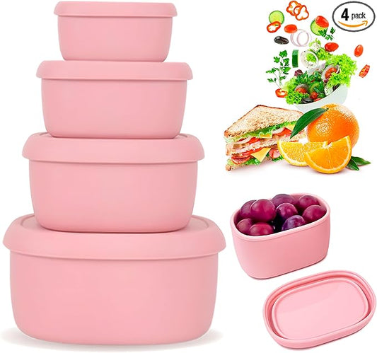 Anatole Silicone Food Storage Containers 4 Pcs Lunch Bento Box with Lids Leakproof Dishwasher Microwave Oven Freezer Safe BPA Free CPC Certified (30oz 20oz 10oz 6.7oz)