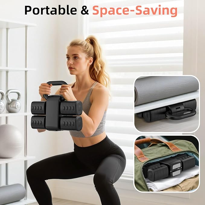 2-in-1 Adjustable Dumbbell Set, Upgraded 5 Levels Heavier Hand Weights for Women Men, Each 2.2/3.3/4.4/5.5/6.6lb, Convertible Weights Dumbbells and Kettlebell Set for Home Gym Exercise & Fitness