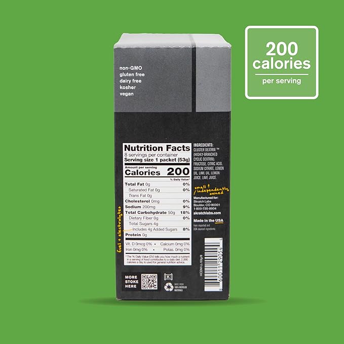 Skratch Labs Super High-Carb Drink Mix Packets - Carbohydrate Powder - Cluster Dextrin and Electrolytes - Endurance Energy- Energy Gel Alternative - Lemon/Lime - 8 Single Serving Packets - Non-GMO