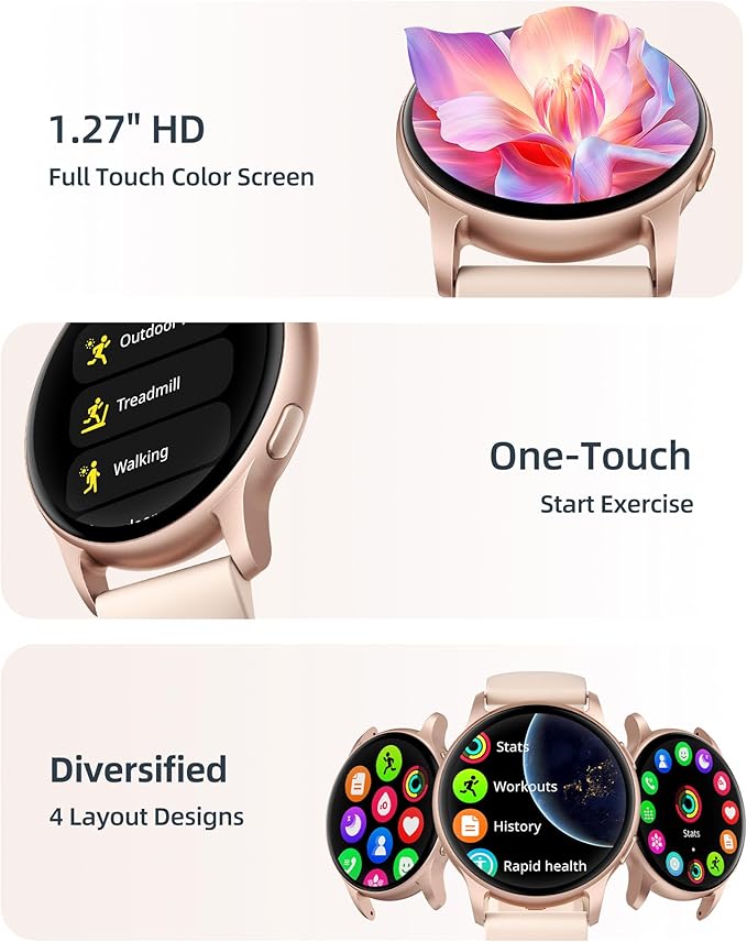 Parsonver Smart Watch, 5ATM Waterproof Swimming Watch, Smartwatch for Women with Bluetooth Calls, Fitness Tracker Heart Rate Sleep Monitor, Pedometer, 100+ Sports Modes for Android & iPhone, Rose Gold