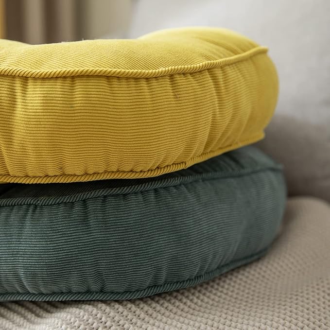 Corduroy Chair Pads Seat Cushion Soft Thicken Bedroom Living Room Floor Tatami Cushion Round Seat Pad for Kids Reading Adult Office,1 Count (Yellow,22"x22")