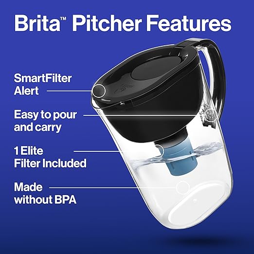Brita Everyday Elite Water Filter Pitcher, Removes 99% of Lead, Includes 1 Filter, 10-Cup Capacity, Black