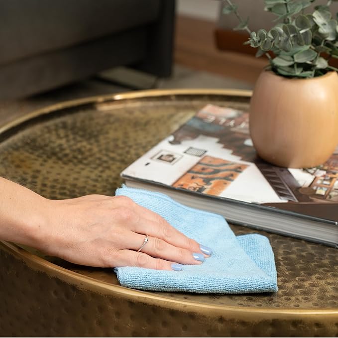 S&T INC. 50 Pack Microfiber Cleaning Cloth, Bulk Towels for Home, Reusable Microfiber Towels for Cars, Cleaning Rags, Light Blue, 11.5 Inches x 11.5 Inches, 50 Count