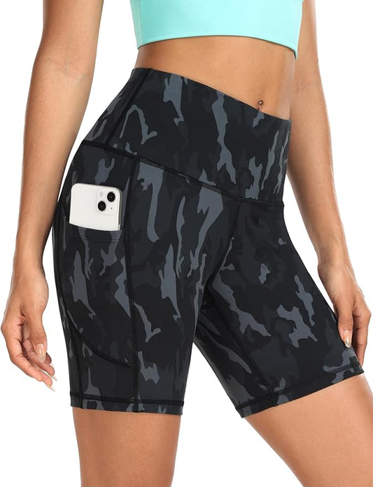 IUGA Biker Shorts Women 6" Tummy Control Workout Shorts Women with Pockets High Waisted Yoga Running Gym Spandex Compression