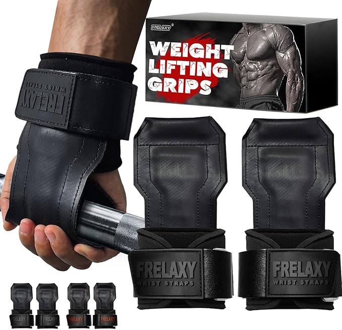 Frelaxy Lifting Wrist Straps, Rubber Weight Lifting Grips with Non-Slip Palm & Wrist Wraps Support for Deadlifts, Pull Ups, Rows, Heavy Powerlifting, Lat Pulldowns