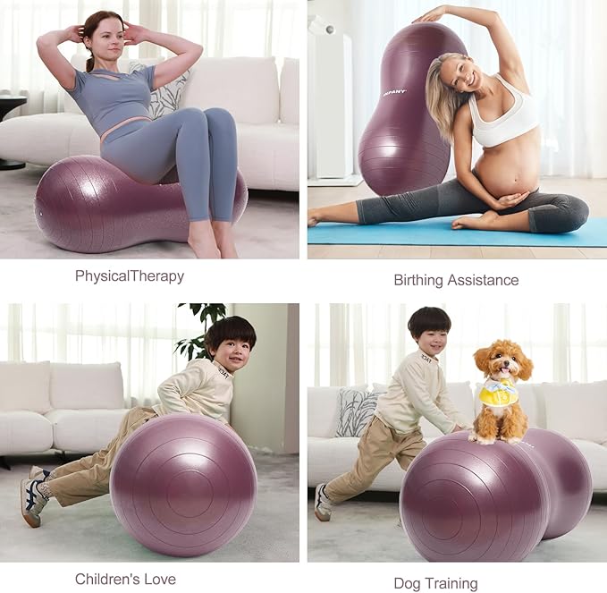 INPANY Peanut Ball - Exercise Ball for Labor Birthing, Anti-Burst Physical Therapy for Kids, Core Strength, Flexible Seating, Home & Gym Fintness, Sensory Chair Wiggle Seat for Girls and Boys