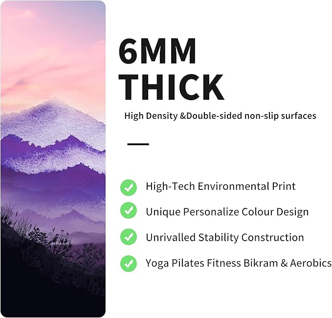 nuveti Yoga Mat Print Extra Thick TPE Non Slip Fitness Exercise Mat with Carrying Bag,72"x24" Extra Thick 6MM Exercise & Workout Mat for Yoga, Pilates Fitness and Floor Exercises