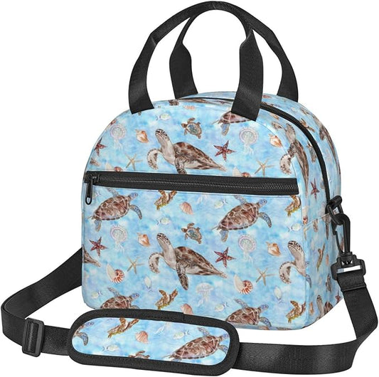 Sea turtles Reusable Insulated Lunch Box Waterproof Lunch Bag with Detachable and Adjustable Shoulder Strap for Office Picnic or Travel