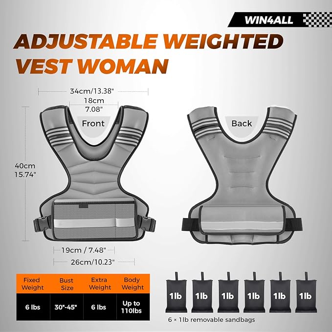Weighted Vest Woman Adjustable Weights For Walking, 6-12lb/12-18lb, Weighted Vest Woman with 6 Ironsand Weights, Weight Vest For Women/Men, Weight Vest For Walking, Strength Training, Running