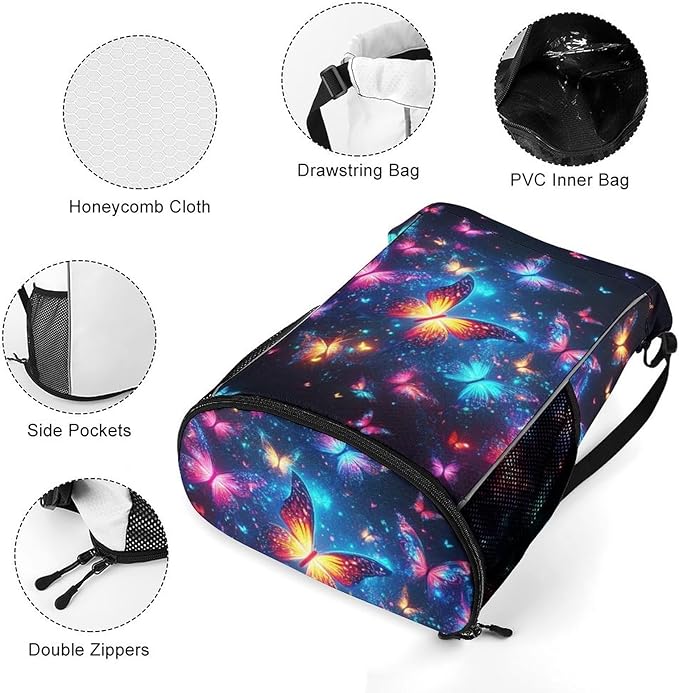 Butterfly Drawstring Backpack - Cute Cinch Sack, String Backpacks with Pocket for Kids Boys Girls Women Men for Gym Outdoor Sports Travel Athletic Drawstring Bag - Lightweight/Foldable