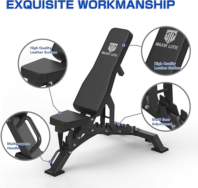 Major Fitness Weight Bench, Capacity Bench Press and 32 Adjustable Positions Strength Training Bench for Garage and Home Gym Workouts, Weight Lifting, and Bench Press
