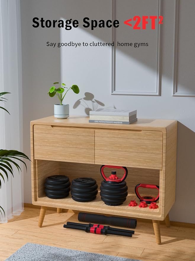 Adjustable Dumbbell, 20/30/40/60/80lbs Dumbbells Set, 4-in-1 Free Weights for Women/Men Workout Equipment Used as Barbell/Kettlebells/Push up Stand for Home Gym