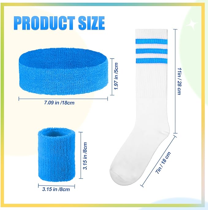 Hillban 80s Workout Outfit 80s Accessories for Women Men Neon Sweatbands Headbands for Tennis Volleyball Sport