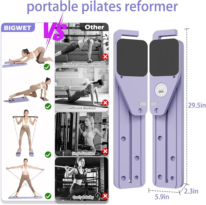 BIGWET Pilates Board, Pilates Reformer for Home, Portable Pilates Equipment, 8 in 1 Pilates Kit, Pilates Essentials Kit for Women