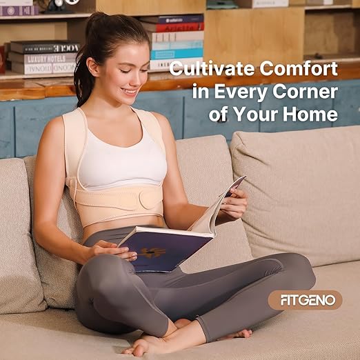 Fit Geno Posture Corrector for Women: Adjustable Lightweight Upper Back Brace for Neck Shoulder & Upper Back Pain Relief - Improve Posture Correct Hunchback Slouching Kyphosis Invisible Under Clothes (XS/S Under Bust 26"-37")