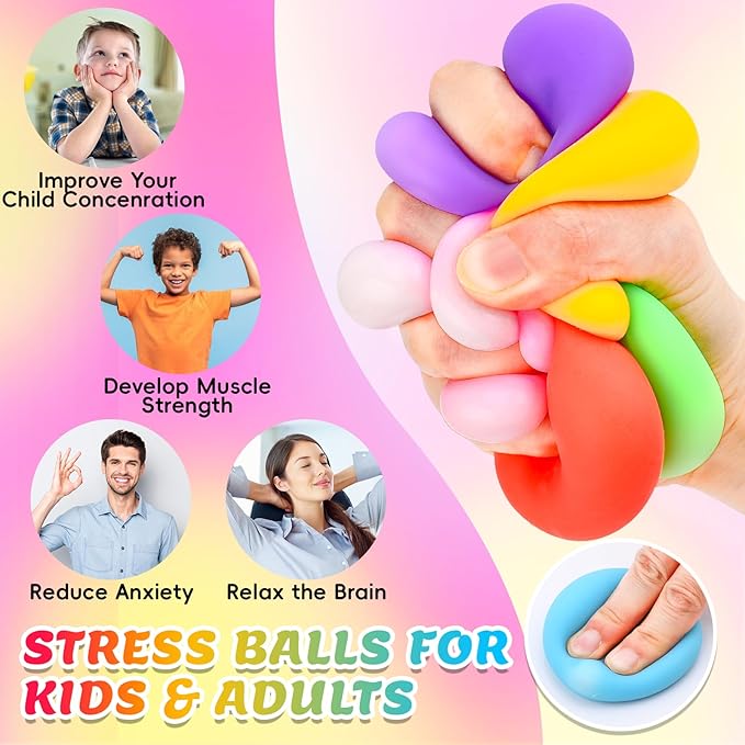 120 Pack Stress Balls, Slow Rising Stress Balls for Kids Adults, Stretchy Fidget Ball for Stress Relief, Hand Therapy Sensory Squishy Ball, Classroom Prize Box Party Favors