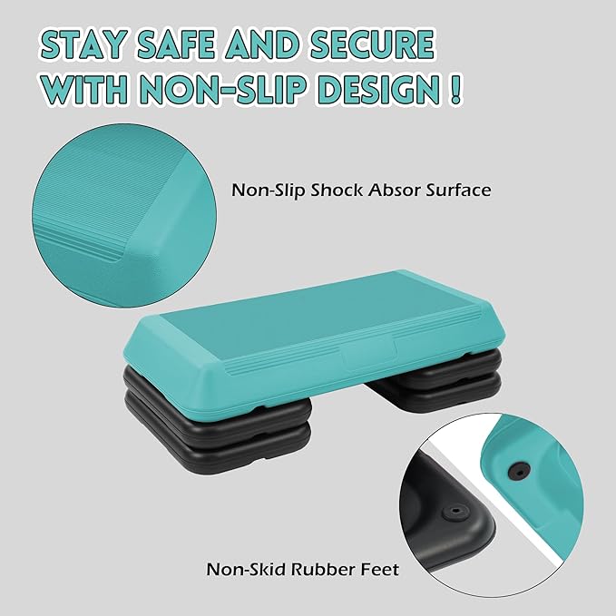 Step Aerobic Platform, Exercise Step with 5 levels Adjustable Height, 4 Stackable Risers, Fitness Training Workout Stepper for Home Gym, Cardio Strength, Multiple Options