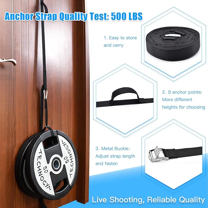 Brebebe Door Anchor Strap for Resistance Bands Exercises, Multi Point Anchor Gym Attachment for Home Fitness, Portable Door Band Resistance Workout Equipment, Easy to Install, Punch-Free, Nail-Free