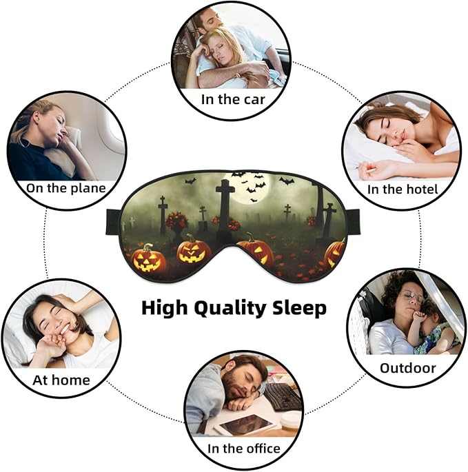 Sleep Eye Mask Halloween Pumpkin Spooky Graveyard at Night Sleep Mask for Women Men Comfortable Eye Mask with Adjustable Strap Soft Eye Cover Blindfold for Travel Yoga Nap Shift Work