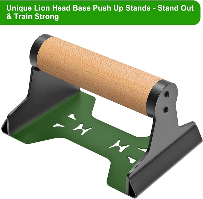 SELEWARE Wood Push Up Bars, Heavy-Duty Steel Pushup Stands, Floor Workouts Push Up Handles, Non-Slip Lion Design Base Parallettes Bars for Calisthenics, Handstand & Strength Training, Supports 600lbs