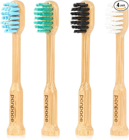 Bamboo Toothbrush Heads Compatible with Laifen, Soft Castor-Oil Bristles, Biodegradable Toothbrush Replacement Heads, Eco-Friendly & Daily Cleaning