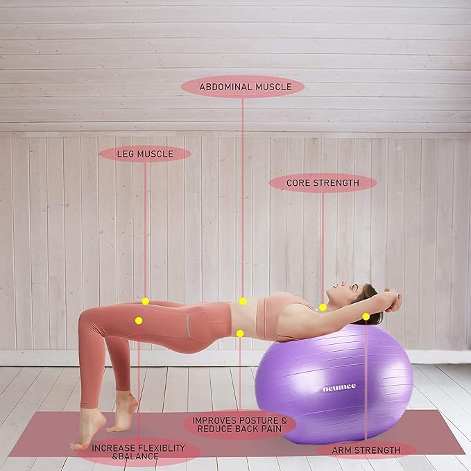 Exercise Ball Chair with Resistance Bands, Yoga Ball Office Chair with Stability Base for Home Gym, Workout Ball for Fitness, Large Size 65 cm