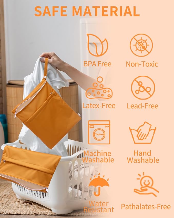 babygoal Wet Dry Bags 3 Pack for Baby Cloth Diapers, Washable Travel Bags, Beach, Pool, Gym Bag for Swimsuits & Wet Clothes with Two Zippered Pockets 3LN29