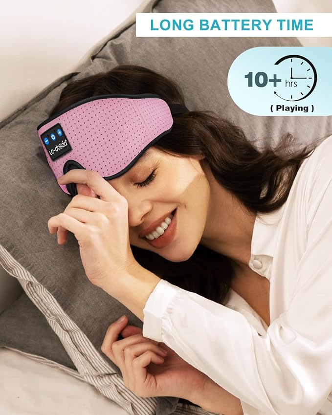 LC-dolida Sleep Headphones, 3D Sleep Mask Bluetooth Wireless, Sleeping Headphones for Side Sleepers Sleep Eye Mask Music Weighted Sleeping Mask Meditation Gifts for Men Women (Rose Pink)